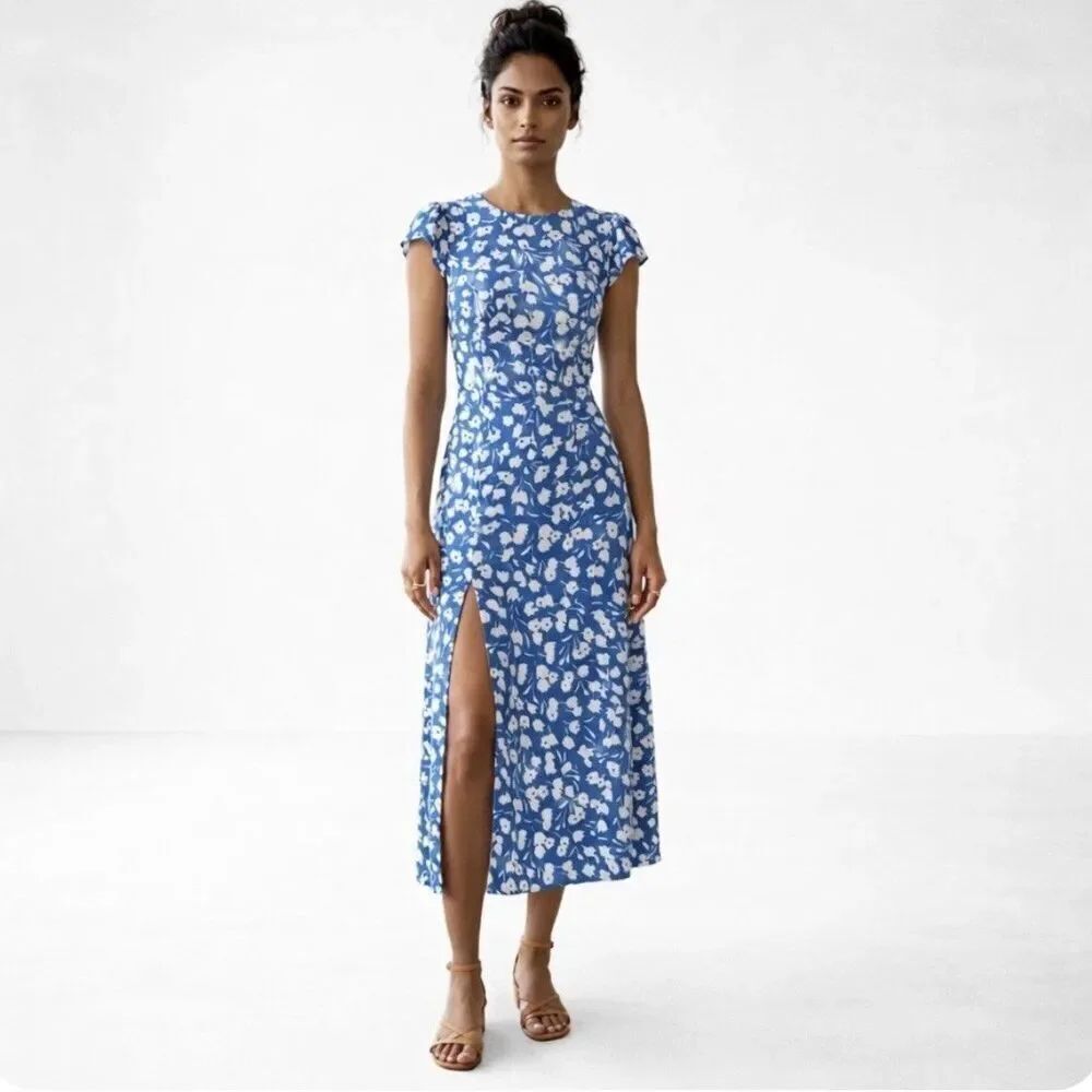 Reformation Floral Tuli Gavin Midi Dress Size 2 Vacation Easter Floral Feminine